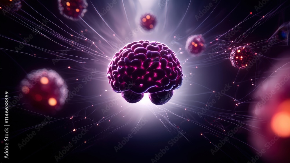 Poster a conceptual image depicting an ai brain with surrounding elements, ideal for tech and innovation th