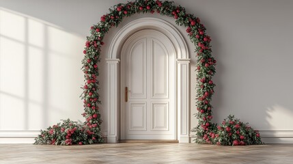 Fototapeta premium Elegant doorway adorned with floral arch and light