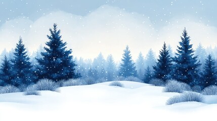 Fototapeta premium Snowy winter landscape with fir trees.