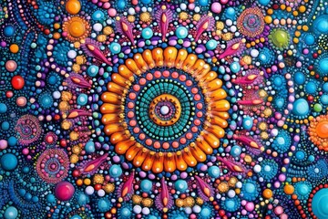 Colorful dot mandala; vibrant, intricate pattern.