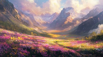 vibrant alpine meadow landscape