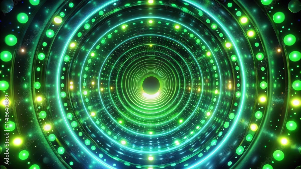 Leinwandbilder Abstract Glowing Green Tunnel of Circular Lights, Creating a Psychedelic Visual Experience