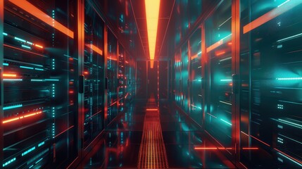 Futuristic Cybersecurity Data Center Corridor