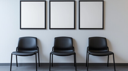 Modern Waiting Room with Two White Posters in Frame