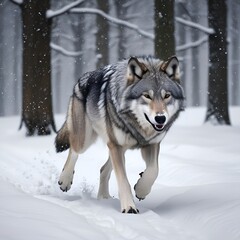 Naklejka premium gray wolf in snow generative Al