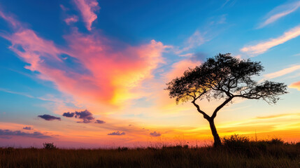 Fototapeta premium stunning sunset over silhouette of tree in nature