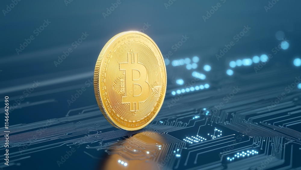 Poster a background with neon lines merging towards bitcoin, set in a futuristic circuit design.