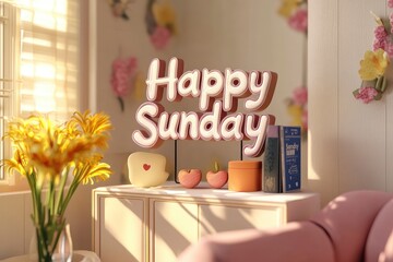 Text "Happy Sunday" , 3d rendering , mockup photoshop & style photo shop