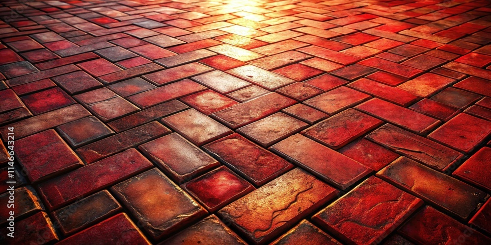 Poster a close-up of a brick walkway, with the light from the setting sun reflecting off the bricks, creati