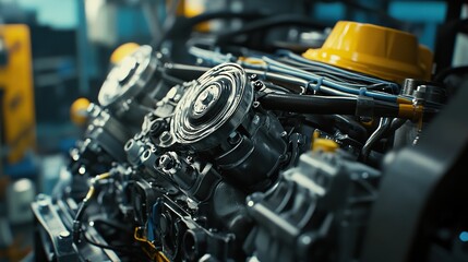 Fototapeta premium A high-performance engine undergoing routine repair and maintenance.