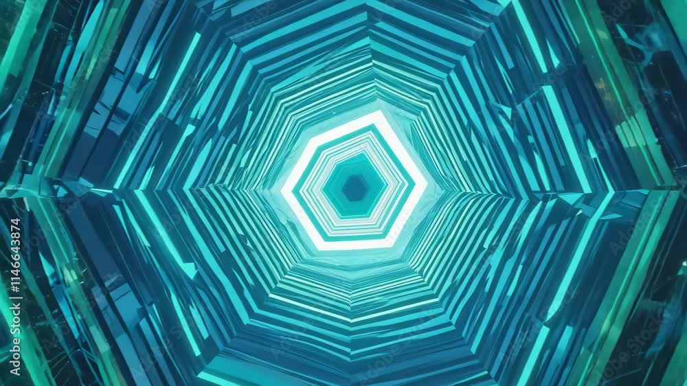 Fototapete exploration of a neon-lit architectural structure with a mesmerizing hexagonal design