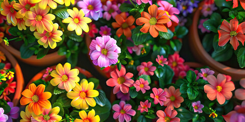 Obraz premium Multiple Varieties of Dahlias Planted in Terracotta Pots