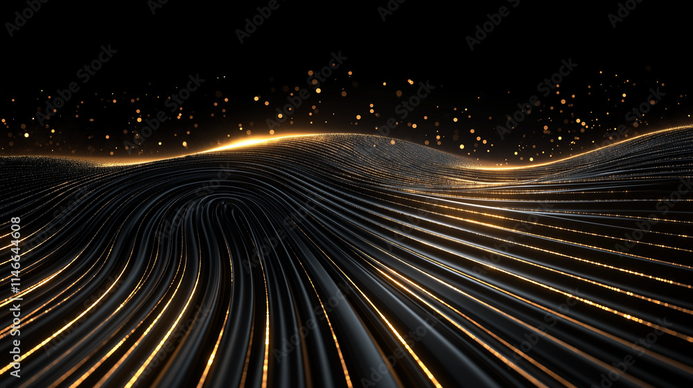 Poster golden abstract waves: a mesmerizing abstract background of shimmering golden waves flowing across a