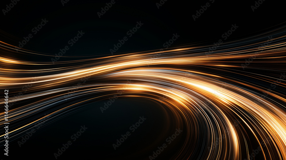 Poster abstract golden flow: a mesmerizing abstract design with flowing golden lines on a black background,