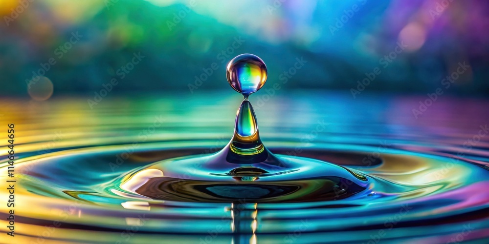 Poster a water droplet creates a mesmerizing rainbow pattern as it interacts with the surface of the water,