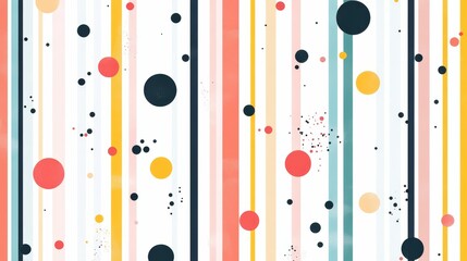 Abstract colorful stripes, circles, and dots.