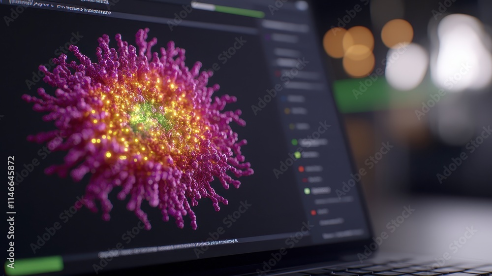 Aufkleber a vibrant digital rendering of a virus structure, displaying intricate detail with colorful protein 