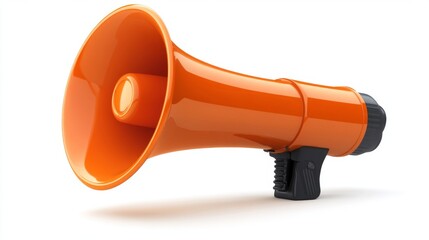 3d realistic orange megaphone shouting vector Illustration on green background, concept of join us, job vacancy and announcement in modern cartoon style design,  Social media announcing and marketing.