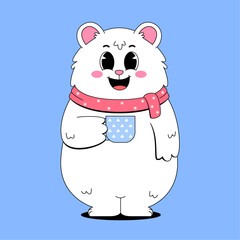 Cartoon polar bear with coffee cup