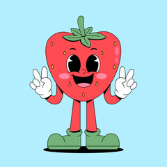 Retro cartoon strawberry mascot