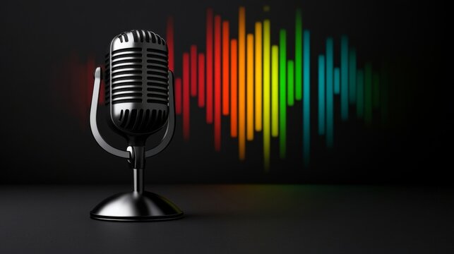 Vintage Microphone Against Colorful Soundwave Background: Embracing Retro Style in Modern Audio Trends black history month