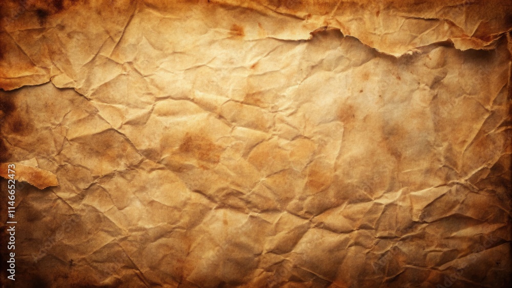 Poster a textured background of crinkled, aged paper, showing signs of time with brown stains and dark edge