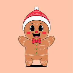 cute gingerbread man wearing christmas hat