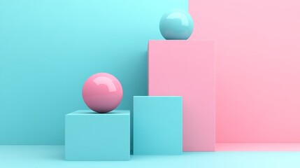 abstract, background, elegant geometric scene with colorful spheres and blocks, background, cube, 3d.