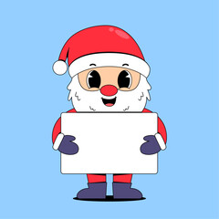 Cartoon santa holding blank banner
