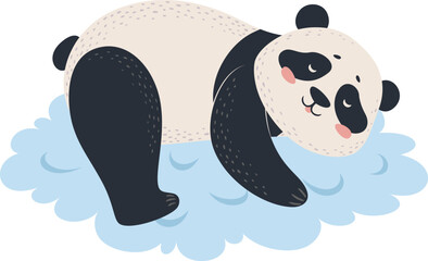 Adorable panda lying on a cloud, enjoying tranquility and peace, creating a heartwarming scene ideal for children s illustrations promoting relaxation and well being