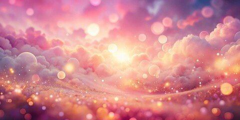 Naklejka premium Soft, ethereal clouds with shimmering golden dust and a gentle sunrise, creating a magical and dreamy landscape.