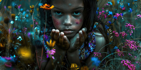 Portrait of a Girl Surrounded by Flowers