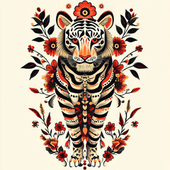 Tribal Tiger tattoo flash illustration