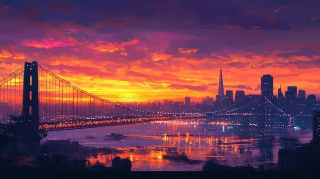 san francisco golden gate bridge sunset cityscape