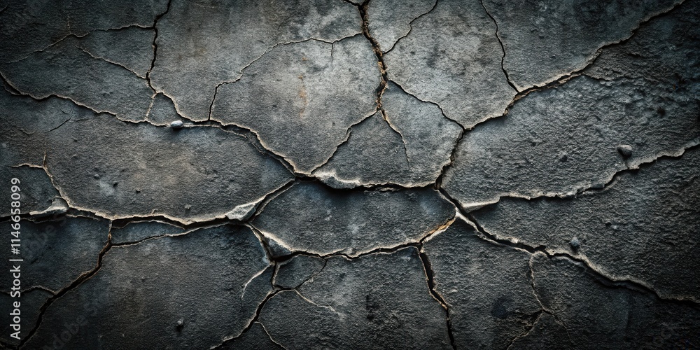 Poster close-up of a cracked, textured surface, showing the intricate network of fissures and crevices that