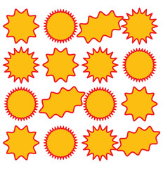 Set of vector starburst, sunburst badges. Vintage labels. Colored stickers. A collection of different types and colors icon.