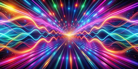 Fototapeta premium Abstract Neon Lightscape A Vibrant and Dynamic Digital Artwork of Intertwined Colorful Lines and Glowing Particles