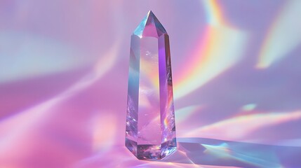Close up of crystal quartz on colorful background with copy space. macro