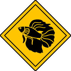 Yellow Road Sign Beta Fish. Vector Icon. Road Sign Warning About Marine Animals. Zoo Sticker