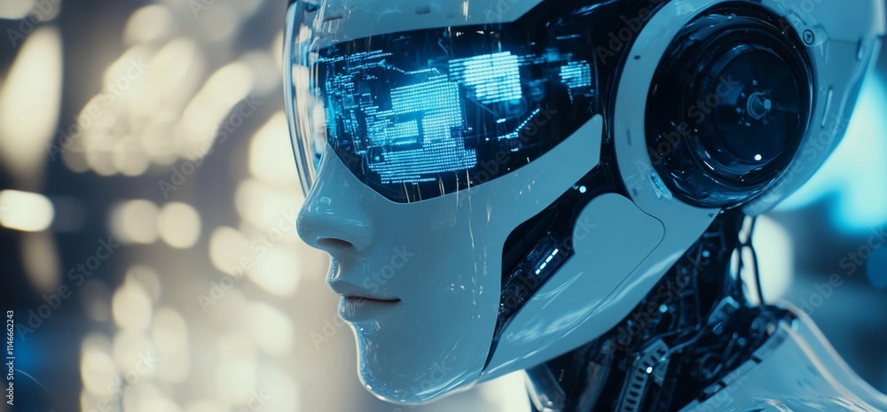 Aufkleber a futuristic robot with a sleek design and advanced technology interface.