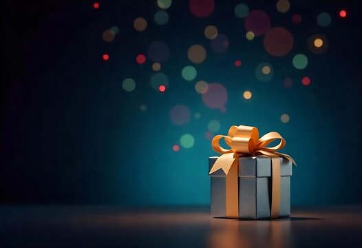 gift box wrapped with gold bow and ribbon isolated on colurefull  abstract background alsofor christmas and  New year part background 