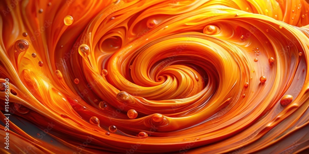 Poster a mesmerizing swirl of liquid, with a glossy, vibrant orange hue, creates an abstract pattern of flo