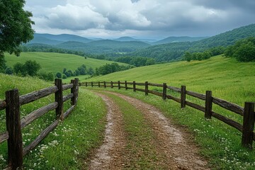 Fototapeta premium Serene Country Pathway in Lush Green Landscape