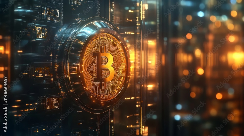 Poster block chain. crypto currency. blockchain concept. 3d wireframe chain with digital code. editable cry