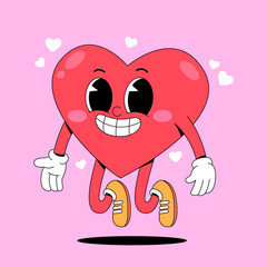 Jumping heart cartoon mascot