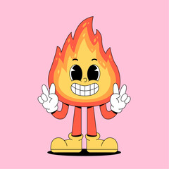 Retro cartoon fire mascot