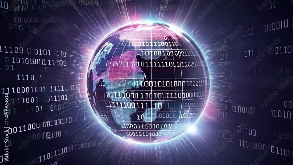 Poster exploring the interconnection of technology and data through the digital globe visualization in a gl