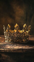 Golden crowns on a wooden background