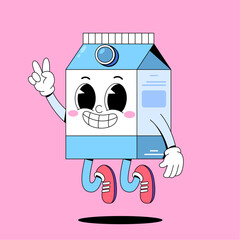 Jumping cute milk box cartoon mascot