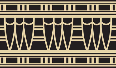 Vector golden seamless Egyptian border. Endless ornament of Ancient Africa. Pattern of lotus flowers and sun